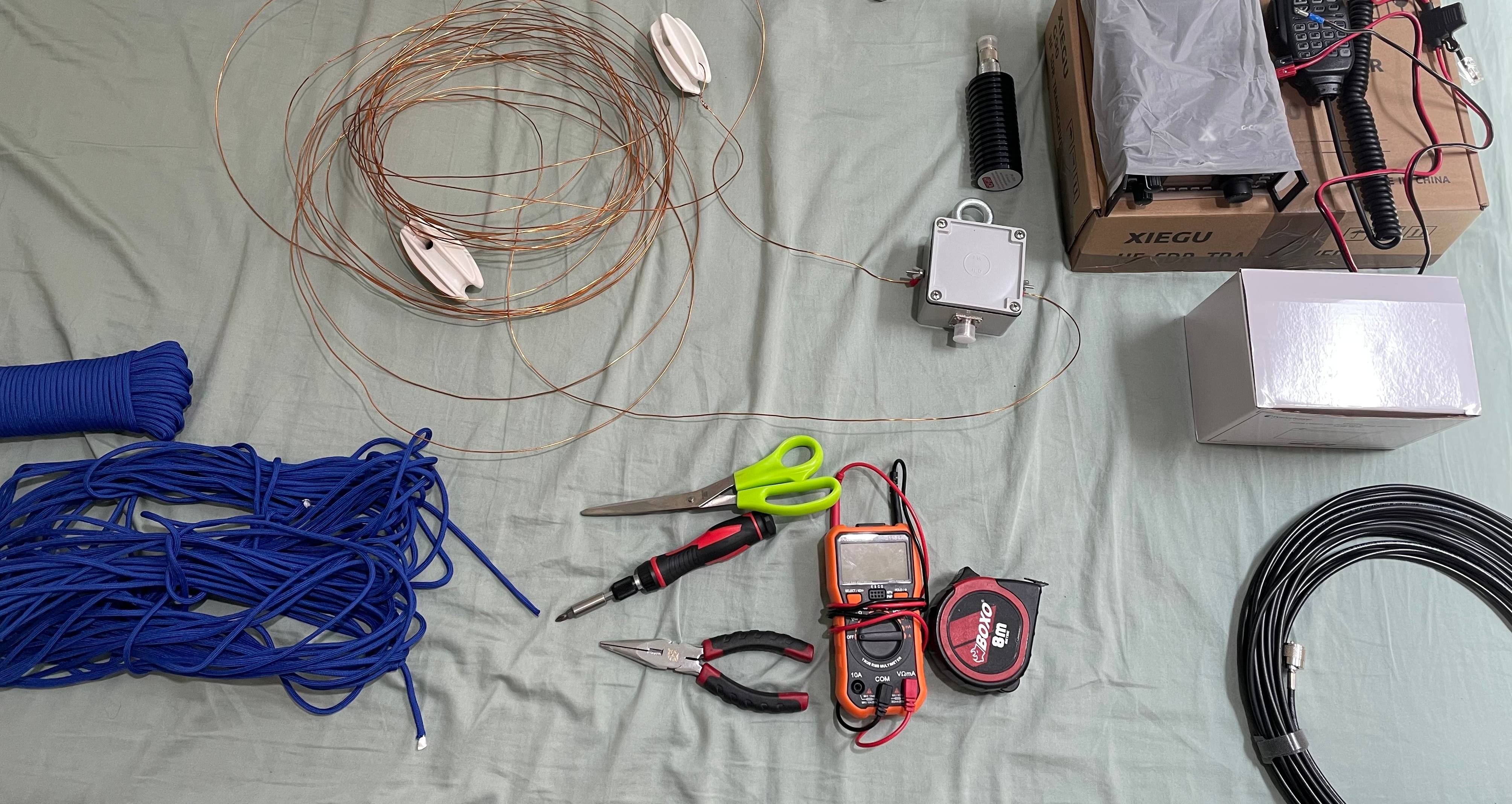 Individual station items laid out before packing